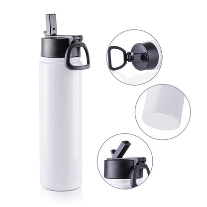 Wholesale 22 OZ Sublimation Insulated Water Bottles White with Wide Mouth Handle Cap and Straw 25 Pcs(Shipping from China)