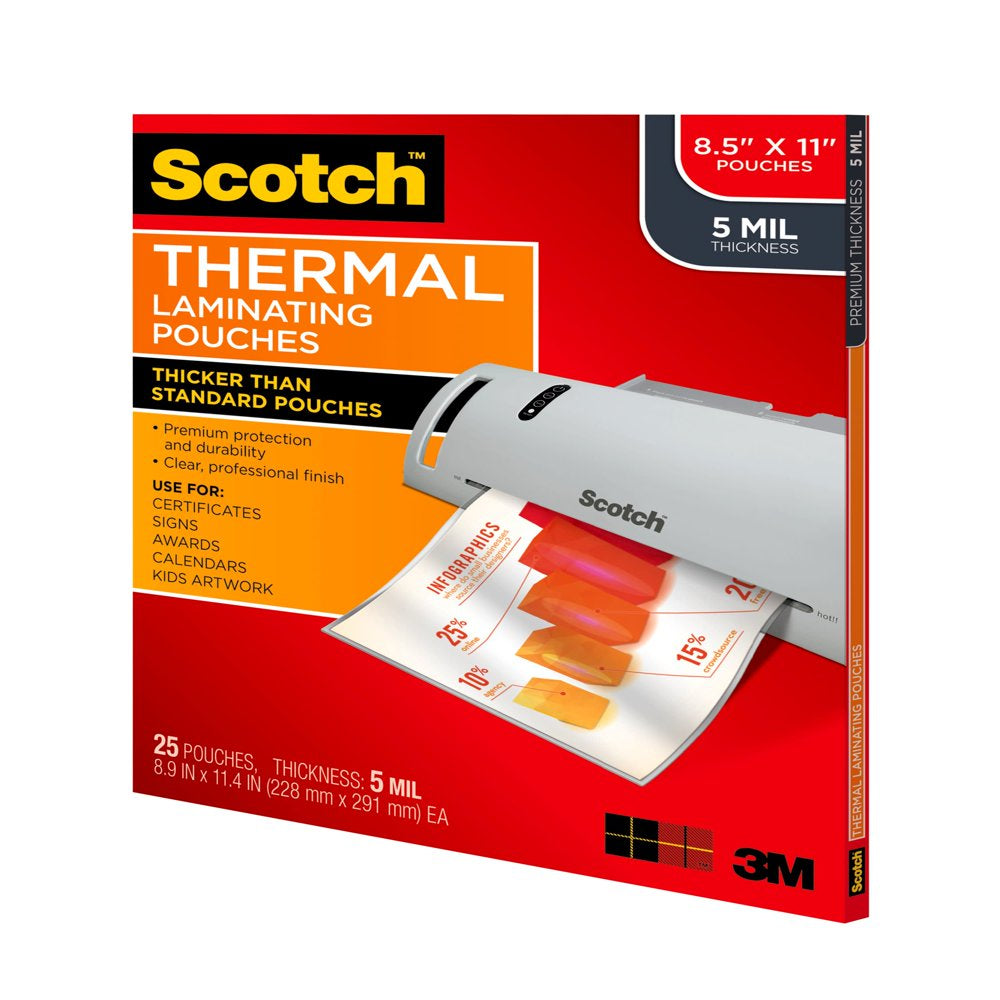 Thermal Laminating Pouches, 25 Count, 8.5"X 11", 5 Mil Thick