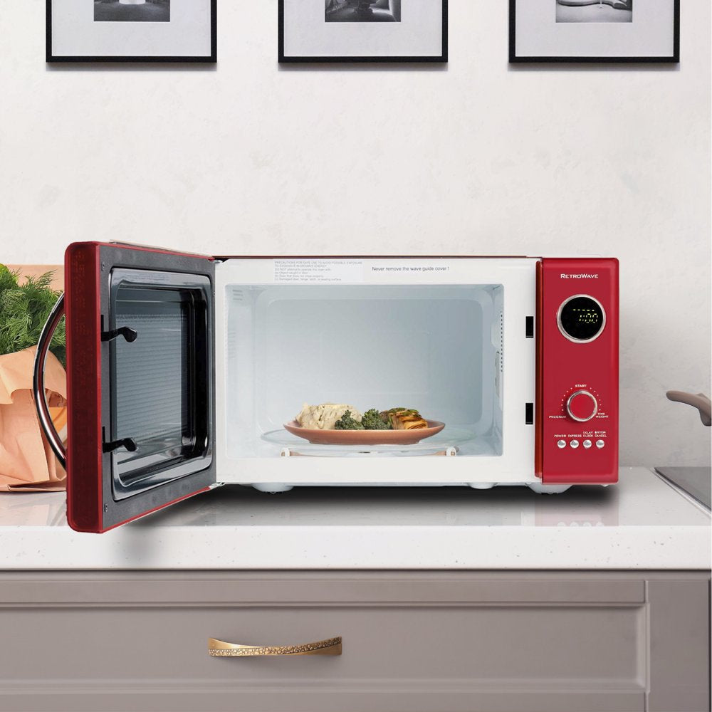 Retro 0.9 Cu. Ft. 800 Watt Countertop Microwave Oven, Retro Red