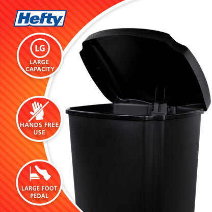 12.1 Gallon Trash Can, Plastic Step on Kitchen Trash Can, Black