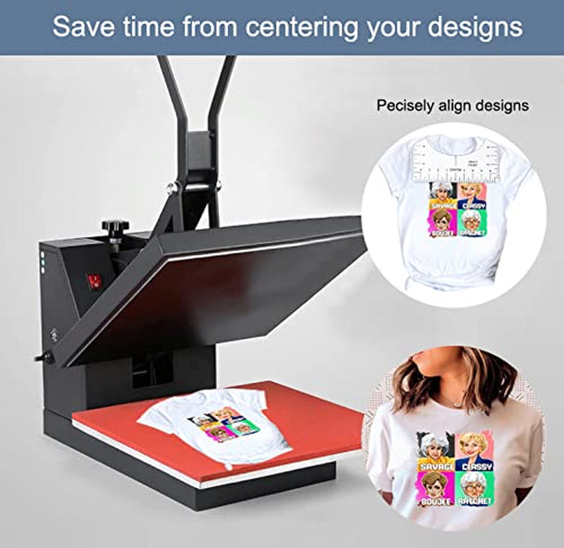9Pcs Tshirt-Ruler Guide to Center Vinyl, Transparent V-Neck/Round PVC Ruler for Alignment, Heat Press, Children Youth Adult, Front and Back Measurement (10In)