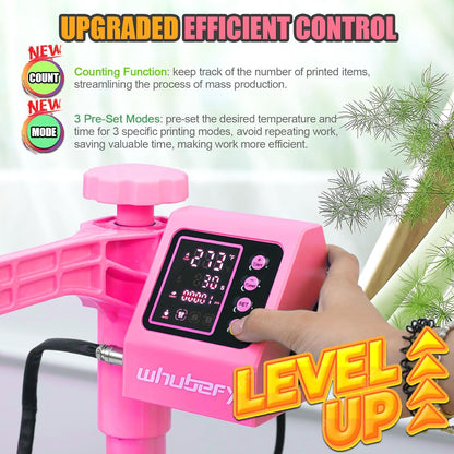 Whubefy Heat Press Machine for T Shirts 15X15 with 30OZ Tumbler Press 5 in 1 Slide Out & Swing Away Digital Heat Transfer with 3 Pre-Set Modes & Counting Function for Bulk Press Hat Cap Mug Plate Pink