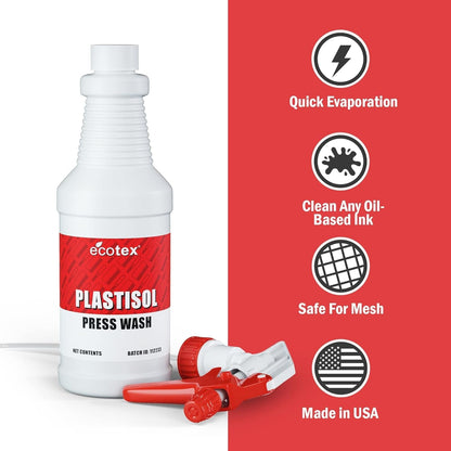Ecotex® Screen Printing Cleaning Kit - Emulsion Remover - Press Wash Plastisol Ink Cleaner, Hyper Haze Remover and Degreaser, Premium Hand Cleaner and Scrub Pad - Screen Printing Supplies