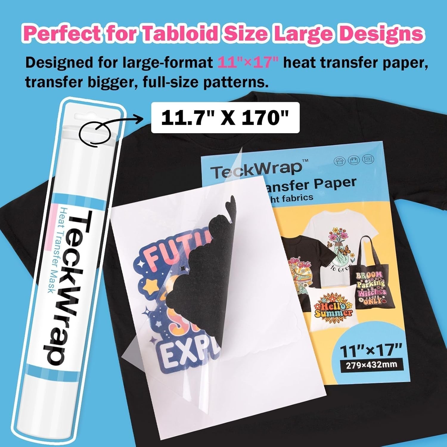 Heat Transfer Mask for Heat Transfer Paper for T-Shirts 1 Roll, 11.7" X 170" Masking Film Clear Iron on Transfer Tape for HTV Printable Heat Transfer Vinyl