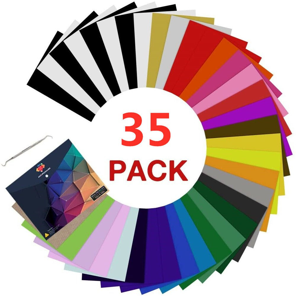 35 Sheets 12" X 10" PU HTV Heat Transfer Vinyl Bundles Iron on for T-Shirts and Heat Press Machine, Clothing and Textiles, Easy Transfers