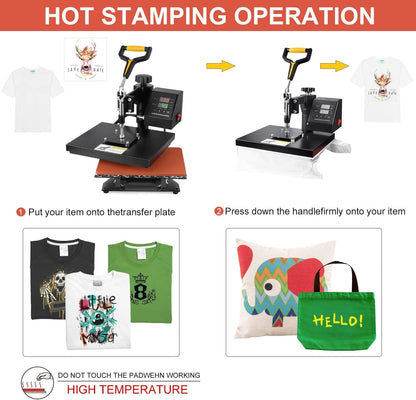 Heat Press 12" X 10" Professional Heat Transfer Digital Sublimation Machine 360 Degree Swing Away for T Shirts with Bonus 2 Teflon Sheet