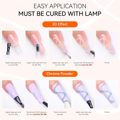 Makartt 3D Gel Nail Art, Sculpting Gel Glue for Drawing, Molding, Sculpture, Gems and Decoration, No Wipe Clear Gel Polish for DIY Nail Designs, 15G