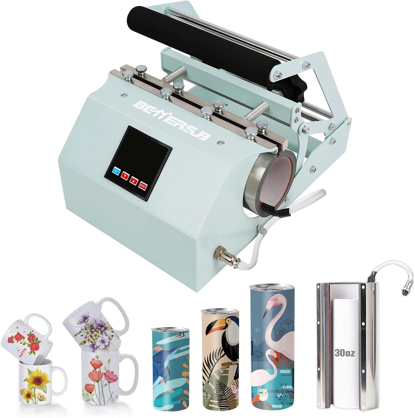 Bettersub Tumbler Mug Heat Press Machine 30 OZ 20 OZ 16 OZ Sublimation Straight Skinny Tumbler Mug Sublimation Print 11 OZ 15 OZ Sublimation Mug Heat Transfer Teal