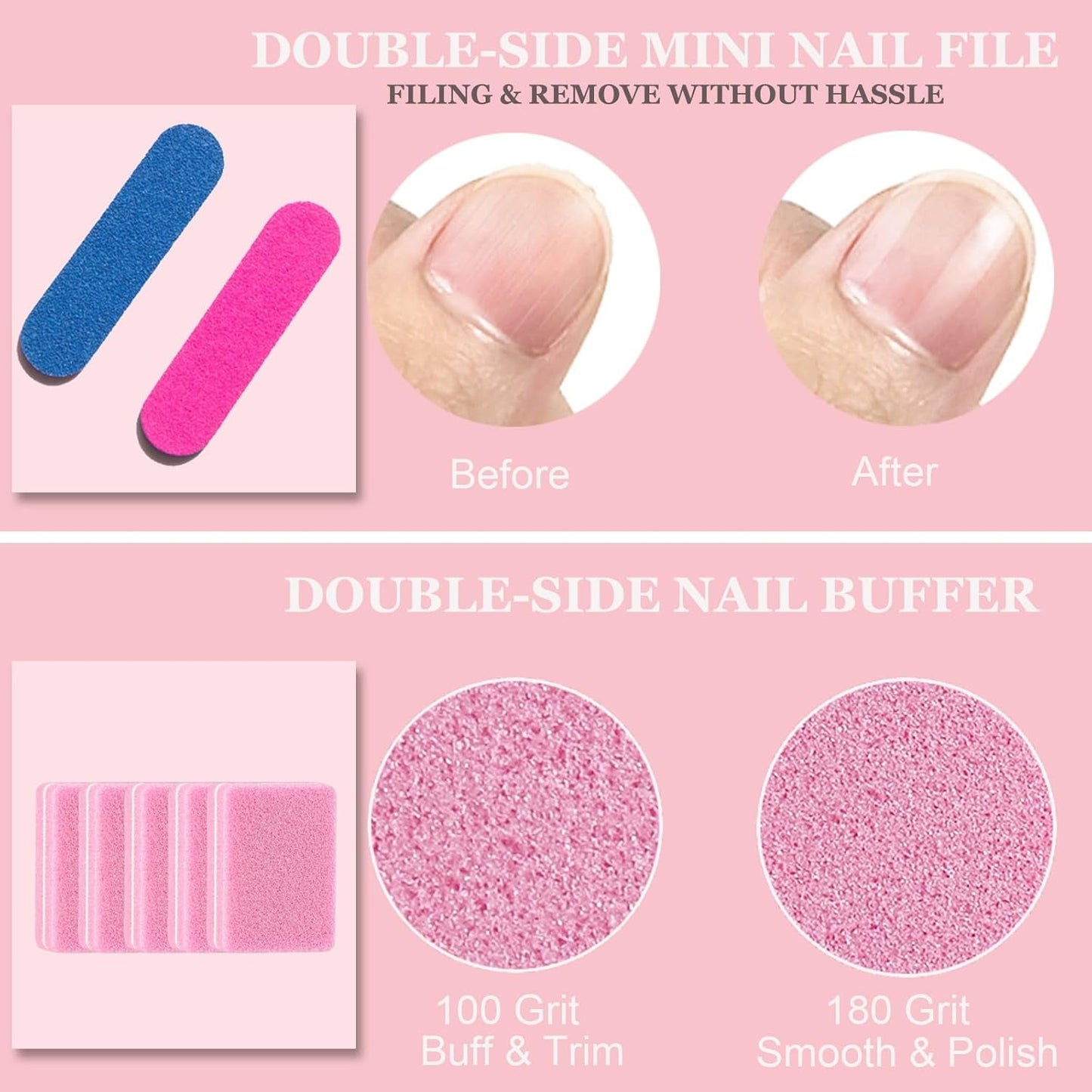 20PCS Press on Nail Tool Kit: Nail Prep Kit with Glue, Remover, Mini File, Buffer, Prep Pad, Adhesive Tabs, Wood Stick, Instruction Card