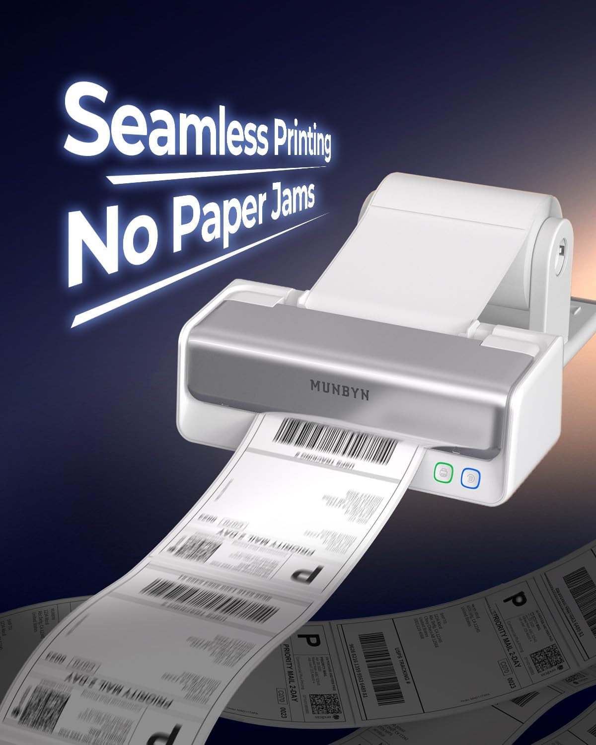 MUNBYN Replaceable Print-Head Bluetooth Thermal Label Printer with Paper Holder, RW405B, Wireless 4X6 Shipping Label Printer for Small Businesses Compatible with Mac, Windows, Iphone, Android, Chrome