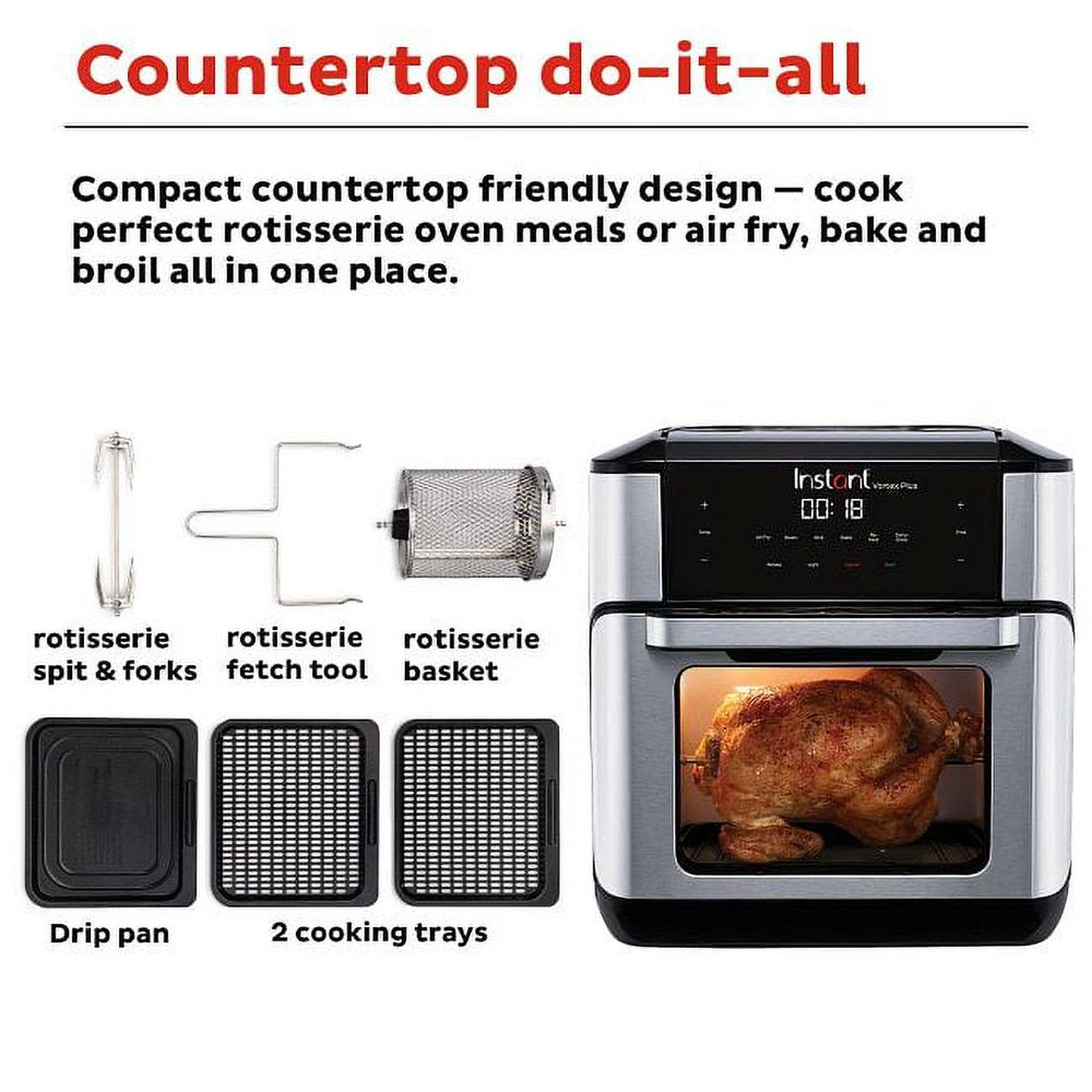 Instant Vortex plus 10-Quart Air Fryer Oven with 7-In-1 Cooking Functions and Accessories Included, Stainless Steel