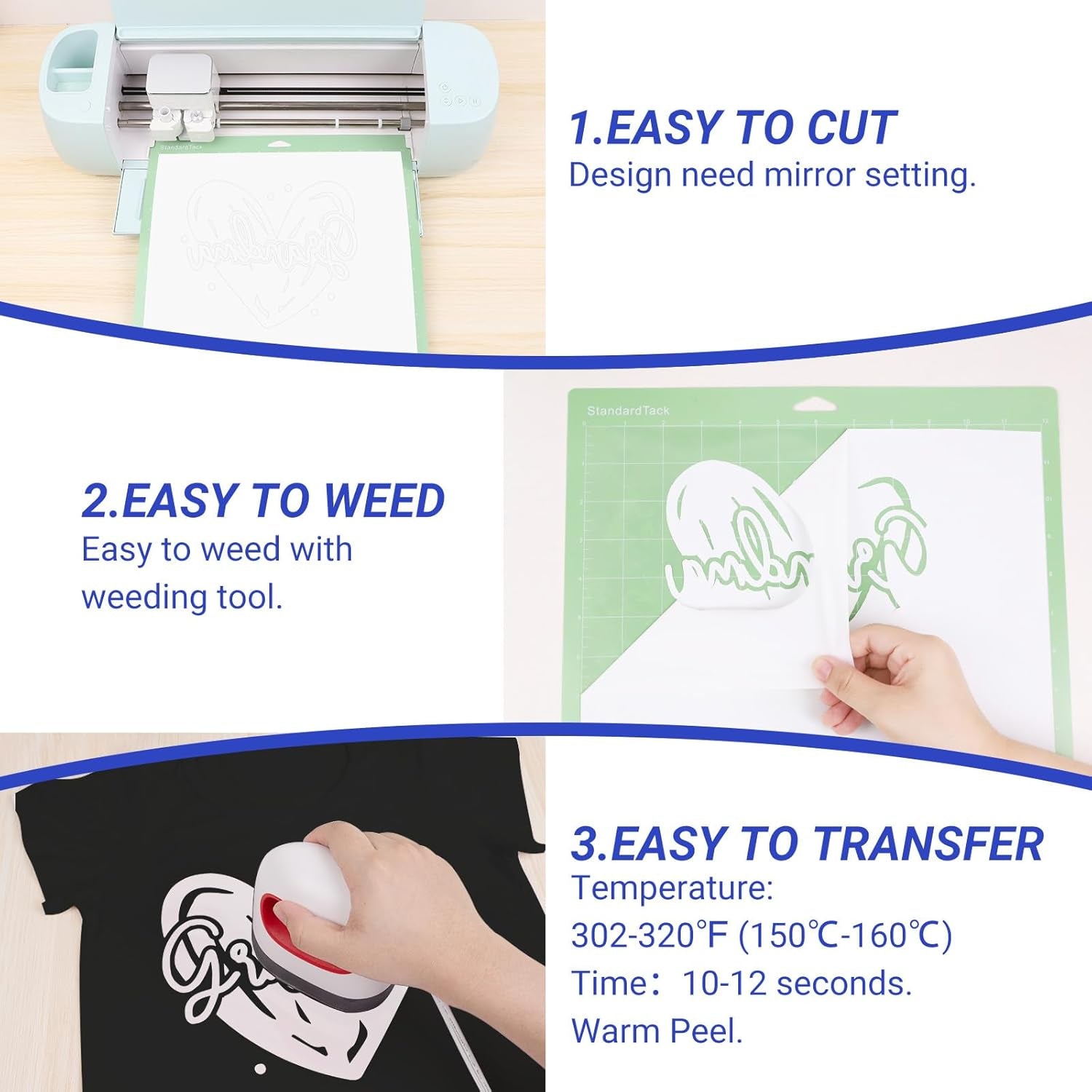 White HTV Iron on Vinyl Rolls - 12" X 30Ft HTV Heat Transfer Vinyl for T-Shirt White Iron on Vinyl Rolls for All Cutter Machine, Easy to Use