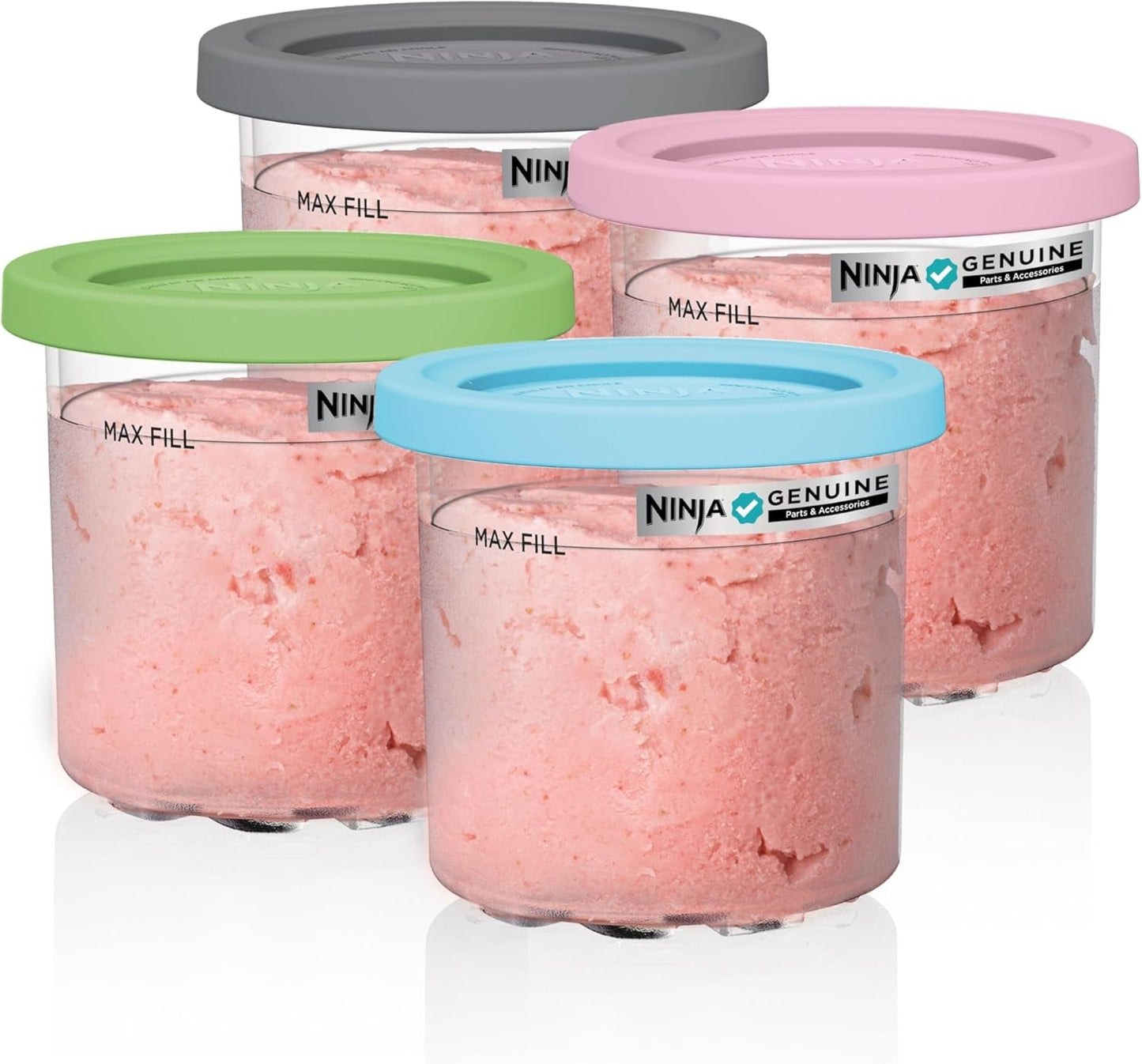 Ninja® Creami® Original Pints 4 Pack, Compatible with NC299AMZ & Nc300S Series Creami® Ice Cream Makers, Bpa-Free & Dishwasher Safe, Color Lids, 1 Pint Each, Clear/Grey/Lime/Pink/Aqua, XSKPLD4BCD