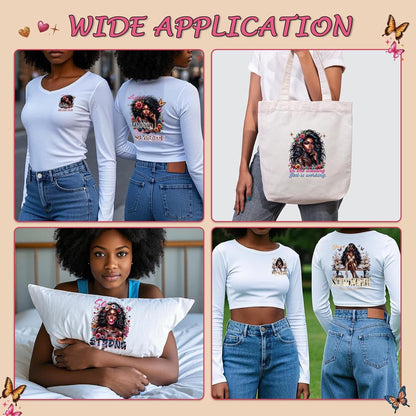 Dtf Transfers Ready to Press - 30Pcs Black Girls Iron on Transfers for Tshirts, Inspirational Quotes Iron on Decals Patches, African American Heat Transfer for DIY Clothes Jeans Bags Hats