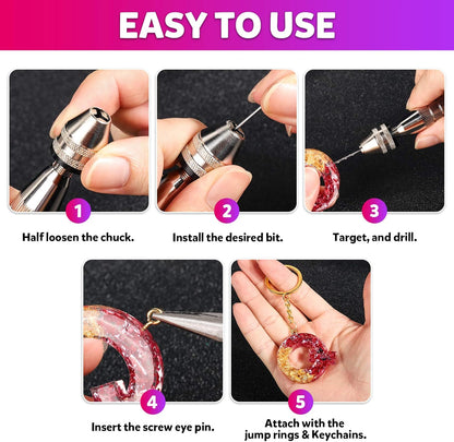 LEOBRO Hand Drill, 222 PCS Pin Vise Hand Drill with Drill Bits(0.8 Mm-3 Mm), Needle Nose Pliers, Keychain Making Kit, Jewelry Making Supplies, Hand Drill Tools for Jewelry Keychains Making