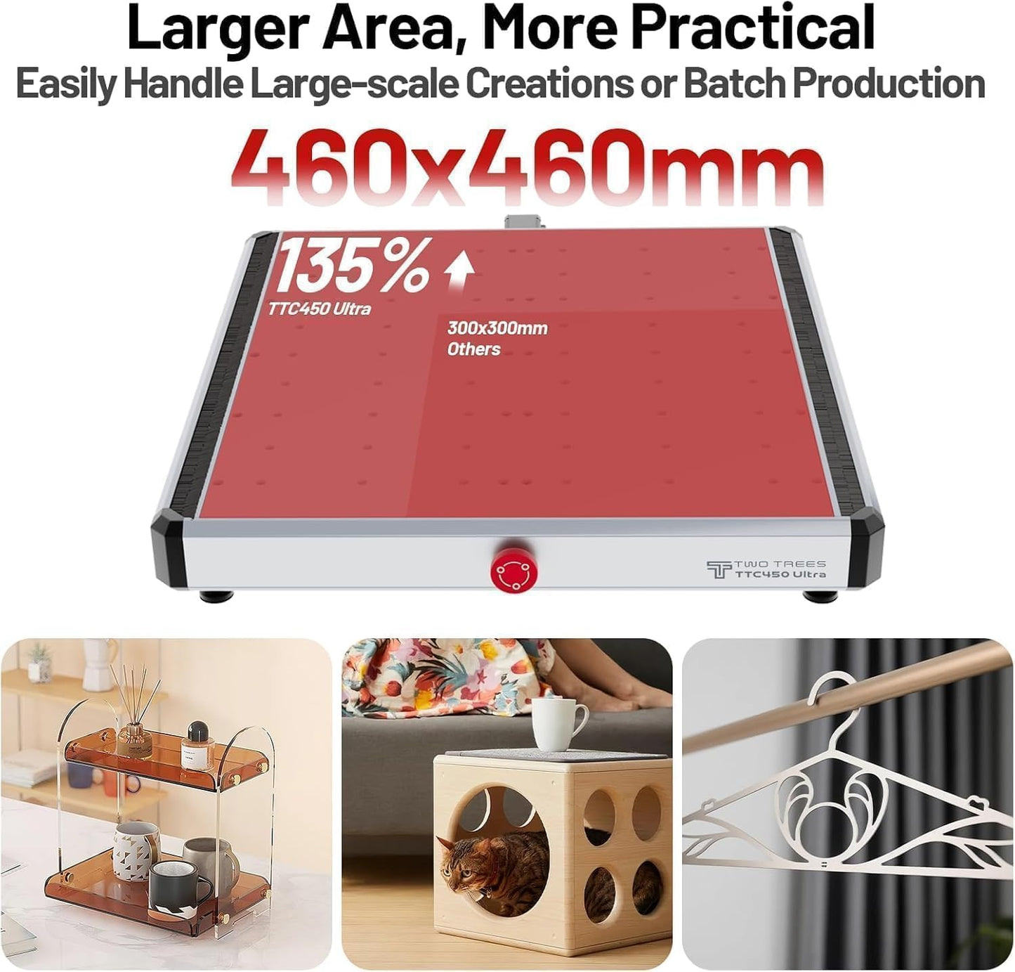 Twotrees TTC450 Ultra CNC Router Desktop CNC Router 465X465Mm Large Work Area, 500W Spindle 3.5-Inch Touch Screen, All-Metal 3-Axis Engraving Machine for Wood, Acrylic, MDF, Aluminum, Plastic