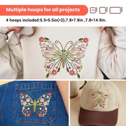 Poolin EOC07-RE Computerized Embroidery Machine 7.8In*14.9In Max Embroidery Area with 4 Hoops, 7 Inch LCD Touchscreen, 8 Fonts,12 Languages,200 Fancy Patterns, USB & Wireless, Software