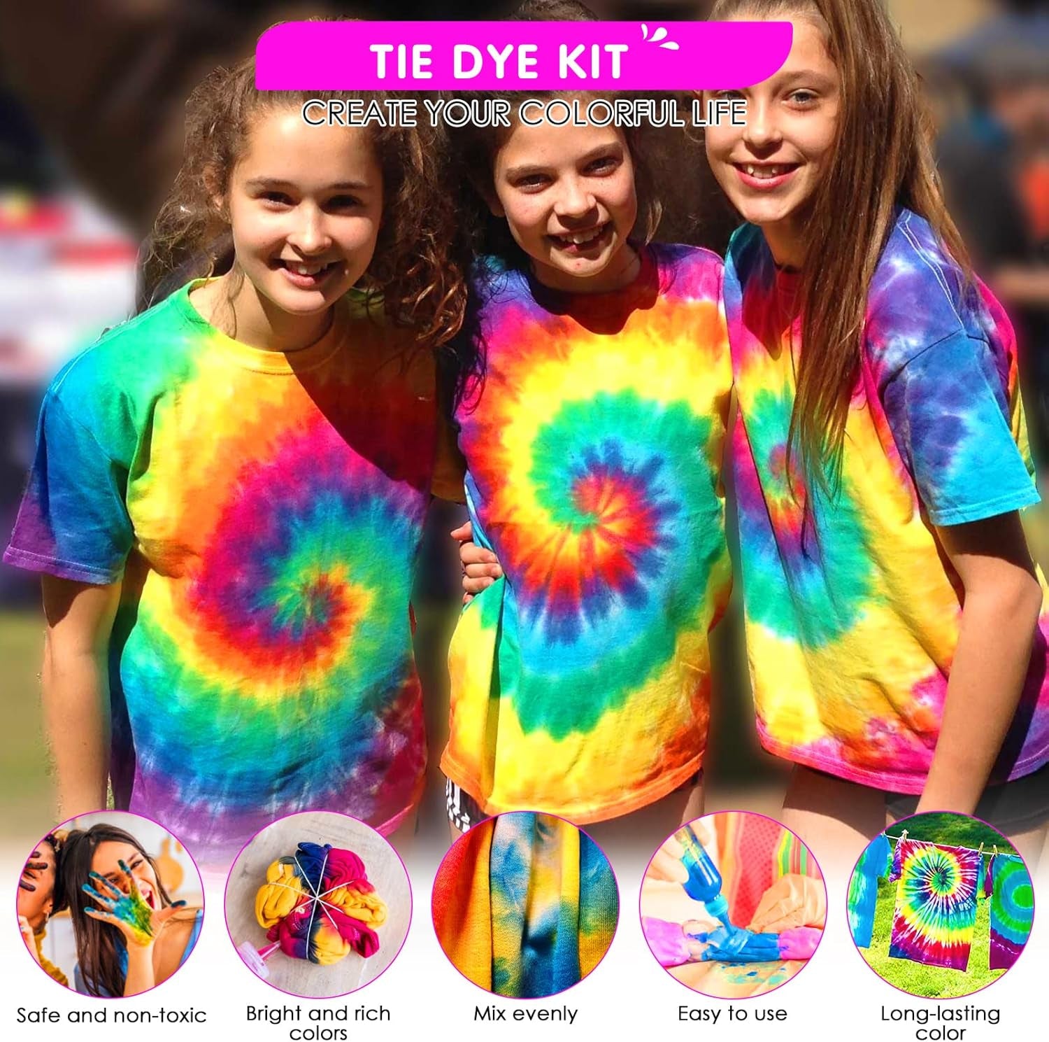 Tie Dye Kit - 32 Vibrant Colors Pre-Filled Bottles Tyedyedye Kit, Permanent Non-Toxic for Large Groups Kids Adults,Tye Fabric Textile Handmade Party(Just Add Water)