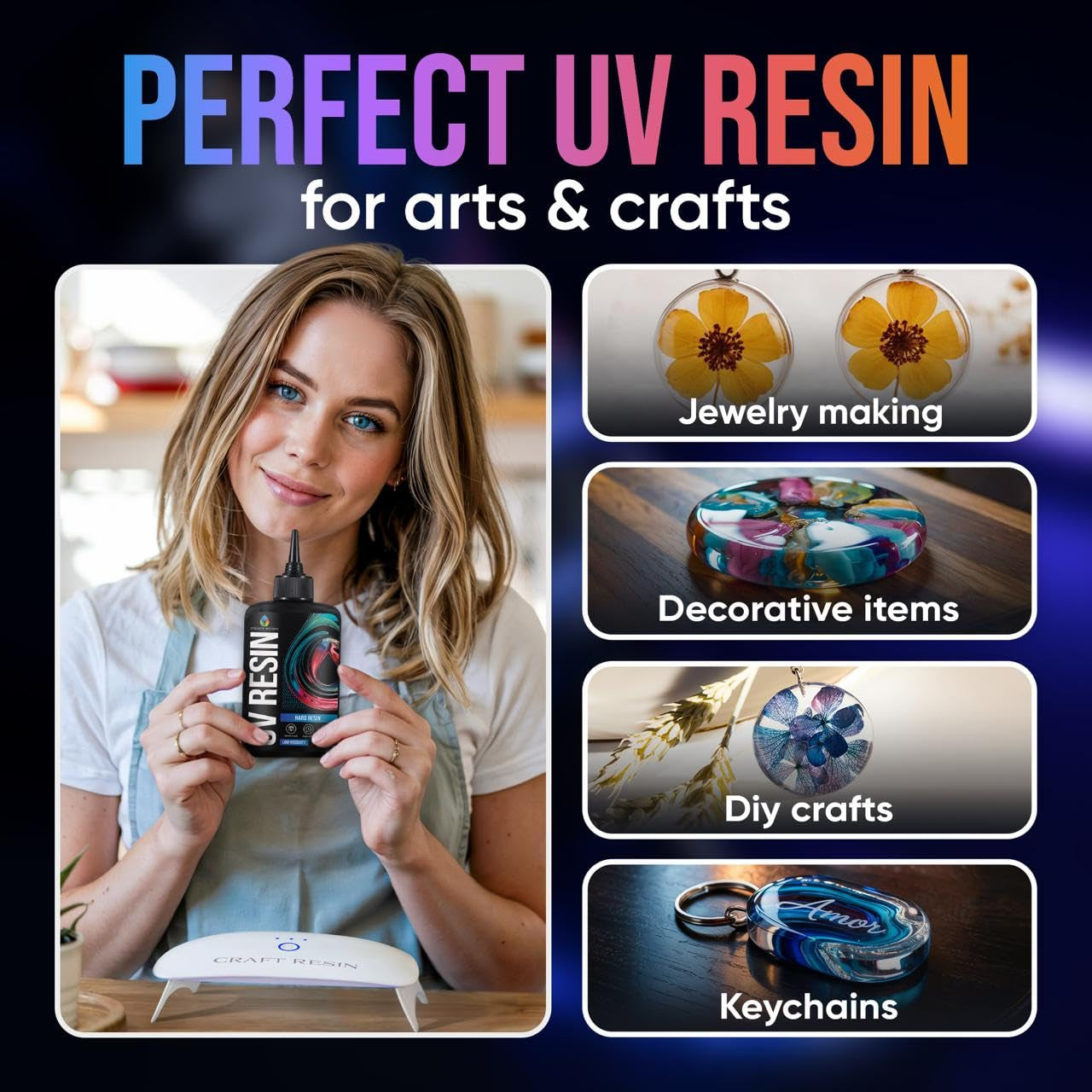 CRAFT RESIN UV Resin Kit with Light - 36W 22 LED Big Lamp and 200G Hard Type Low Viscosity UV Epoxy Resin, Crystal Clear & Non-Yellowing - Starter Kit for Jewelry Making, DIY Crafts & Small Molds