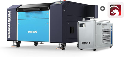 Omtech Pronto 90W CO2 Laser Engraver with Water Chiller&Lightburn, 28"X20" Laser Engraving Machine with Autofocus 2 Way Pass-Throughs Built-In Air Assist, Laser Cutter for Wood Glass Acrylic More