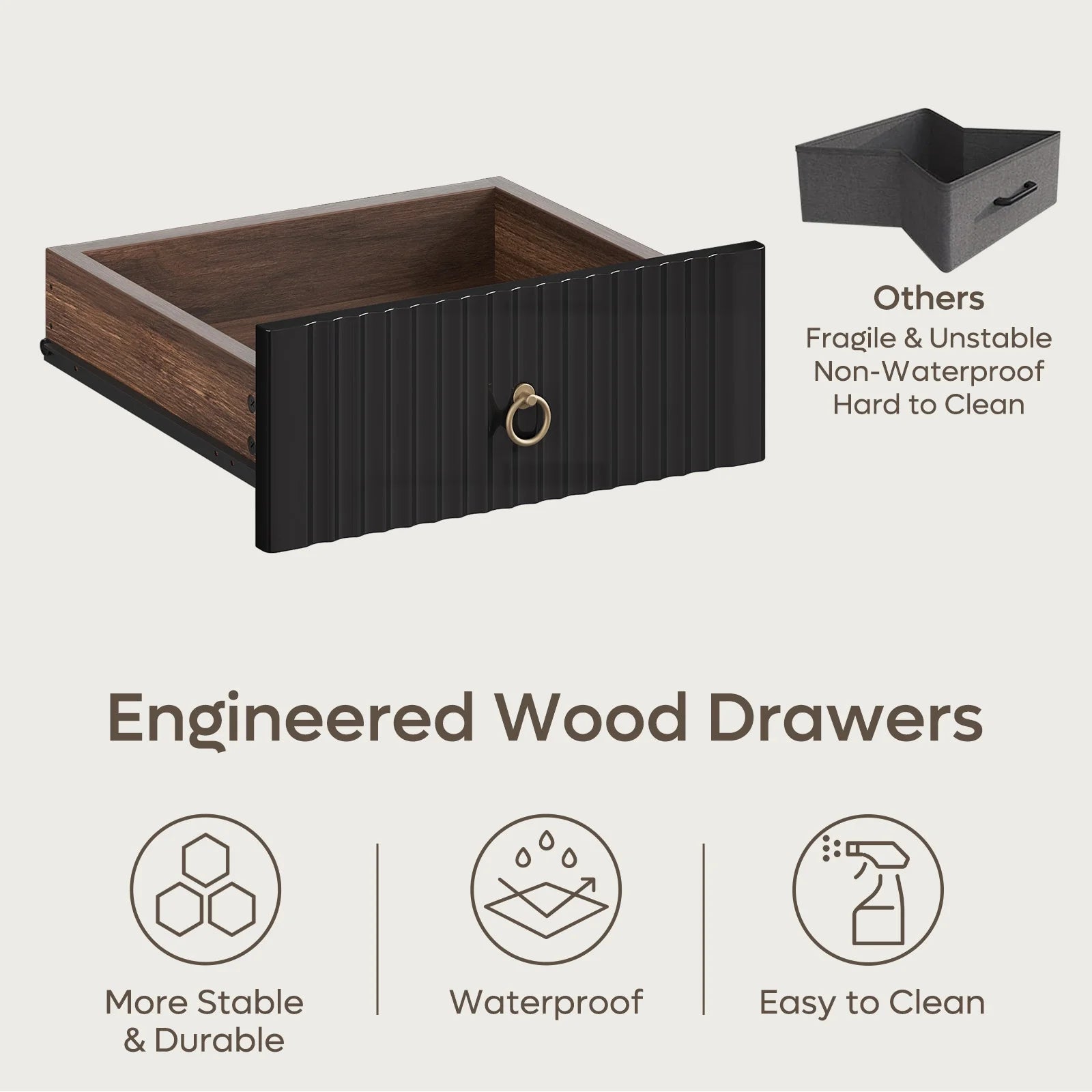 55 Inch Office Desk with Drawers, Keyboard Tray, 2 Hooks, Modern Fluted Computer Desk for Home, Walnut