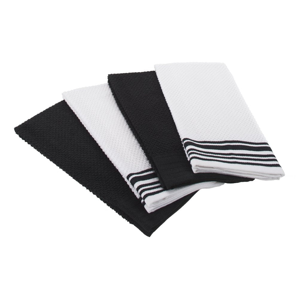 4-Pack 16”X26” Woven Kitchen Towel Set, Rich Black