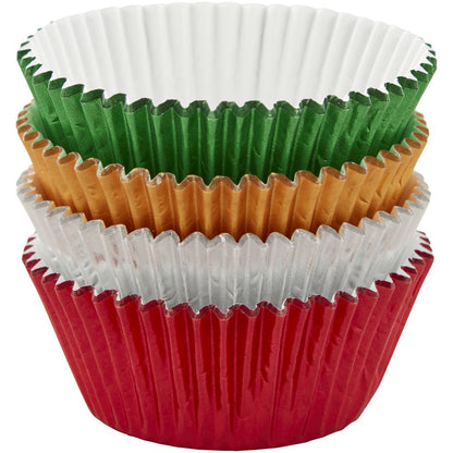 Green, Gold, Silver and Red Foil Christmas Cupcake Liners, 48-Count