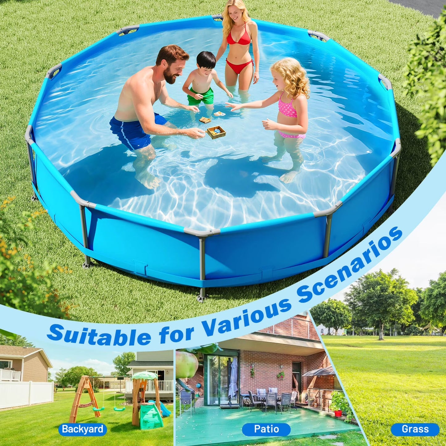 1617 Gal Outdoor Family Swimming Pool with Metal Frame Multi-Layer PVC Fabric
