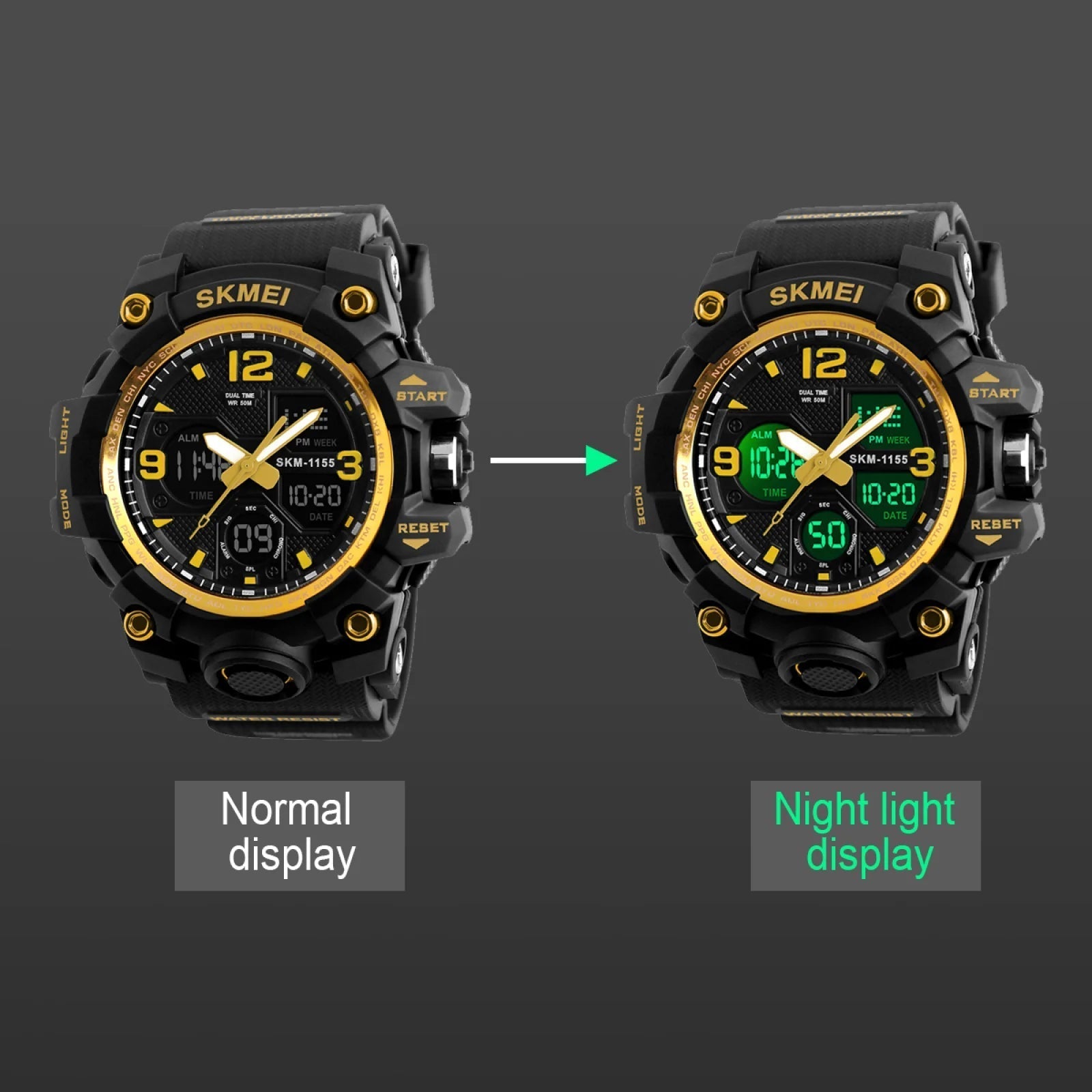 Men'S Digital Sports Watch, Large Face Military Waterproof Watches for Men with Stopwatch Alarm LED Back Light Sports Watch,Gold