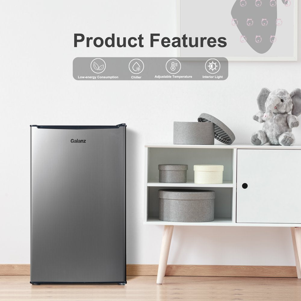 3.3 Cu Ft One Door Mini Fridge, Estar, Stainless Steel Look