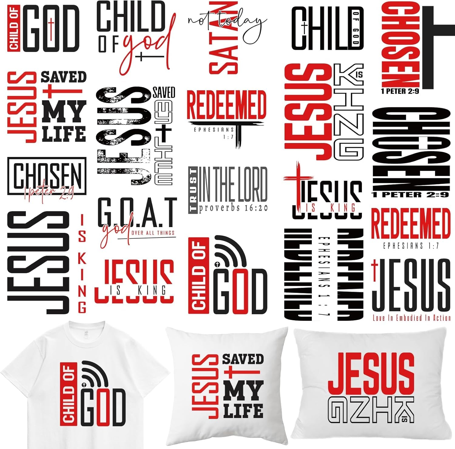 Dazoratix Christian Iron on Transfers - 20 Sheets Jesus Bible Verse DTF Ready to Press Heat Patches Religious Faith Vinyl Stickers Decals for Men T Shirts Clothes Pillow Bag Hat Appliques DIY Crafts