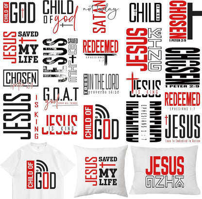 Dazoratix Christian Iron on Transfers - 20 Sheets Jesus Bible Verse DTF Ready to Press Heat Patches Religious Faith Vinyl Stickers Decals for Men T Shirts Clothes Pillow Bag Hat Appliques DIY Crafts
