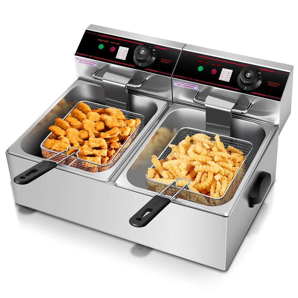 3400W Electric Countertop Deep Fryer Dual Tank Commercial Restaurant Steel