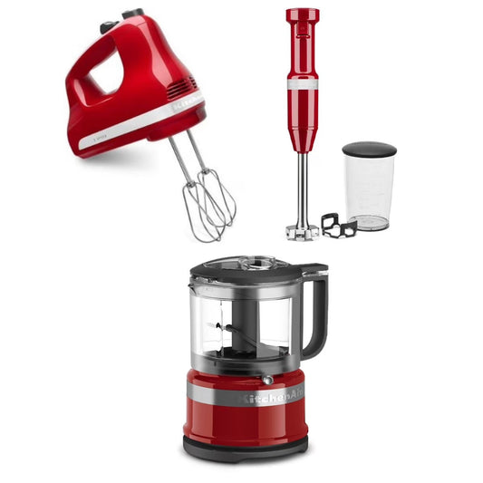 Empire Red Small Appliances Set | Mini Food Processor, Blender & Hand Mixer