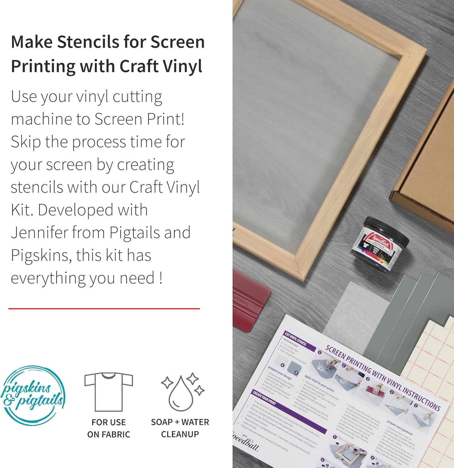 Speedball Beginner Screen Printing Craft Vinyl Kit, Use with Cutting Machine to Easily Print Custom T-Shirts and Home Decor