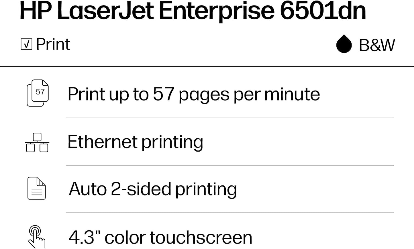 HP Laserjet Enterprise 6501DN Black and White Printer