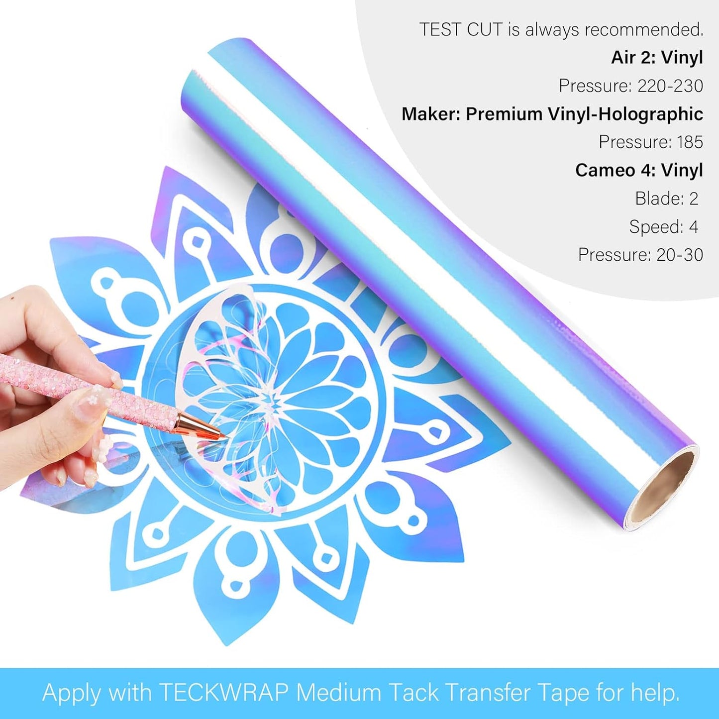 Holographic Chrome Vinyl Permanent Adhesive 12" X 60", Opal White - Indoor & Outdoor Vinyl, Waterproof, Scrapbooking, Easy Cut & Weed for DIY Crafts, Party Decor, Car Decals