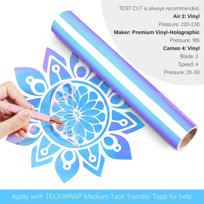 Holographic Chrome Vinyl Permanent Adhesive 12" X 60", Opal White - Indoor & Outdoor Vinyl, Waterproof, Scrapbooking, Easy Cut & Weed for DIY Crafts, Party Decor, Car Decals