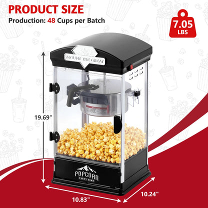 Popcorn Maker Machine, 10Oz Kettle Popcorn Machine with Warming Deck, Countertop Popcorn Popper for Movie Theatre, Parties, Black
