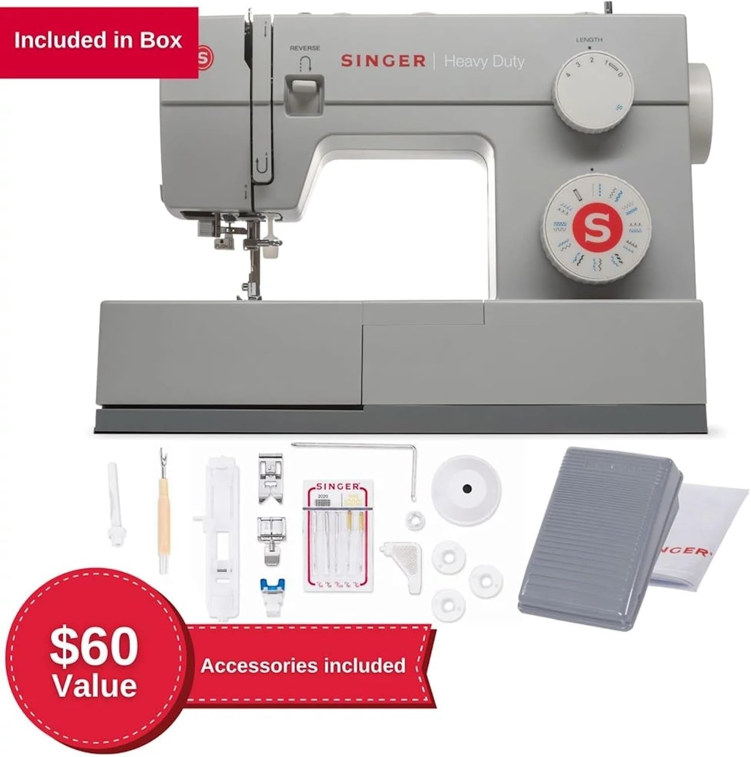SINGER Heavy Duty 4423 Sewing Machine, Grey | Strong Motor, Full Metal Frame, 97 Stitch Applications, 1-Step Buttonhole, LED Light & Accessory Kit