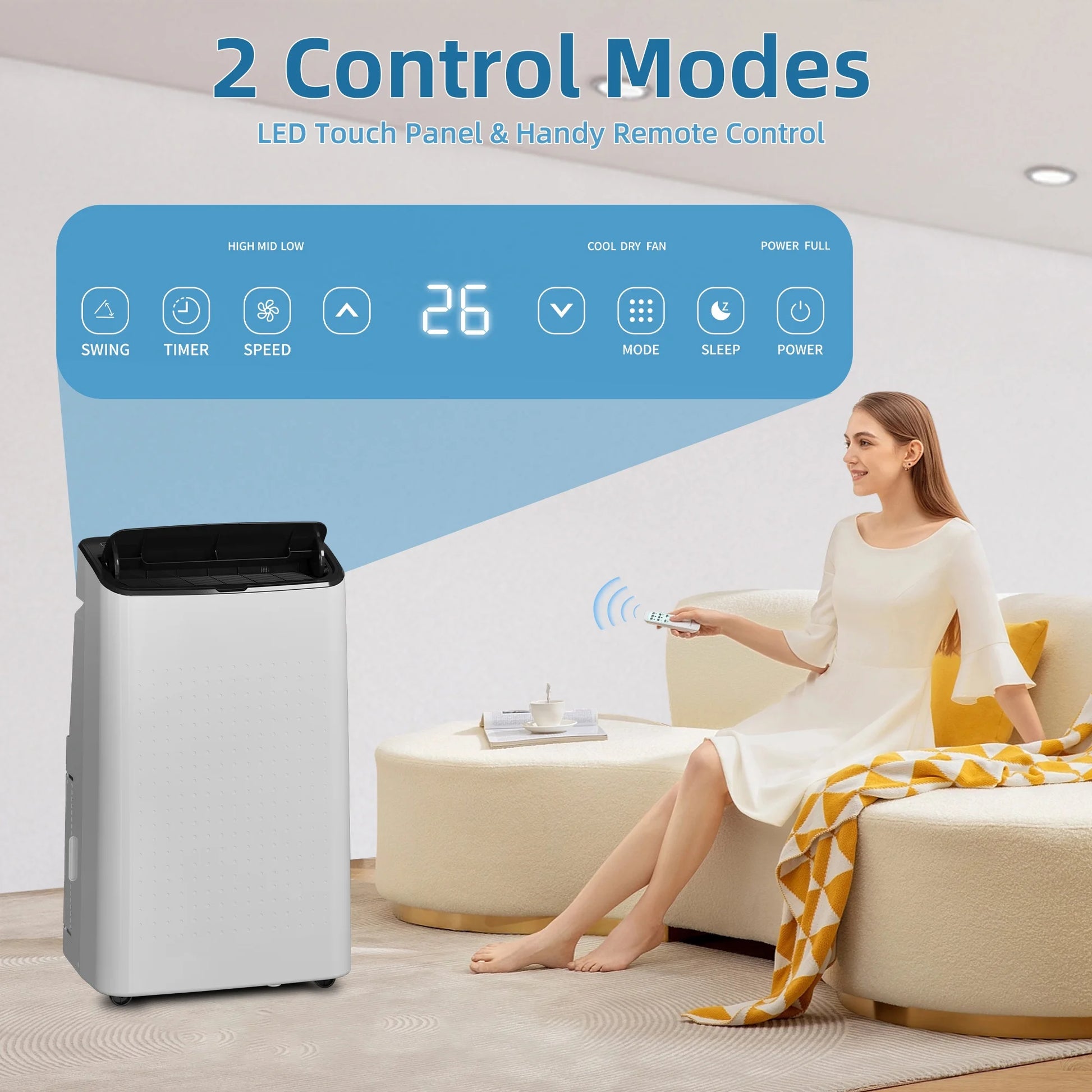 14,000 BTU Portable Air Conditioner, Remote Control, and Installation Kits, 50Db, Cools up to 750 Sq.Ft, Portable AC Built-In Cool with Dehumidifier and Fan Modes