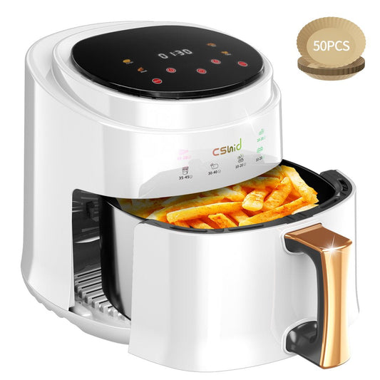 6.3 QT Large Capacity Air Fryer Touch Screen Smart Fryers Household Multi-Function Air Fryer That Crisps, Roasts, Reheats, & Dehydrates, High Gloss Finish,Including Air Fryer Paper Liners 50Pcs,White