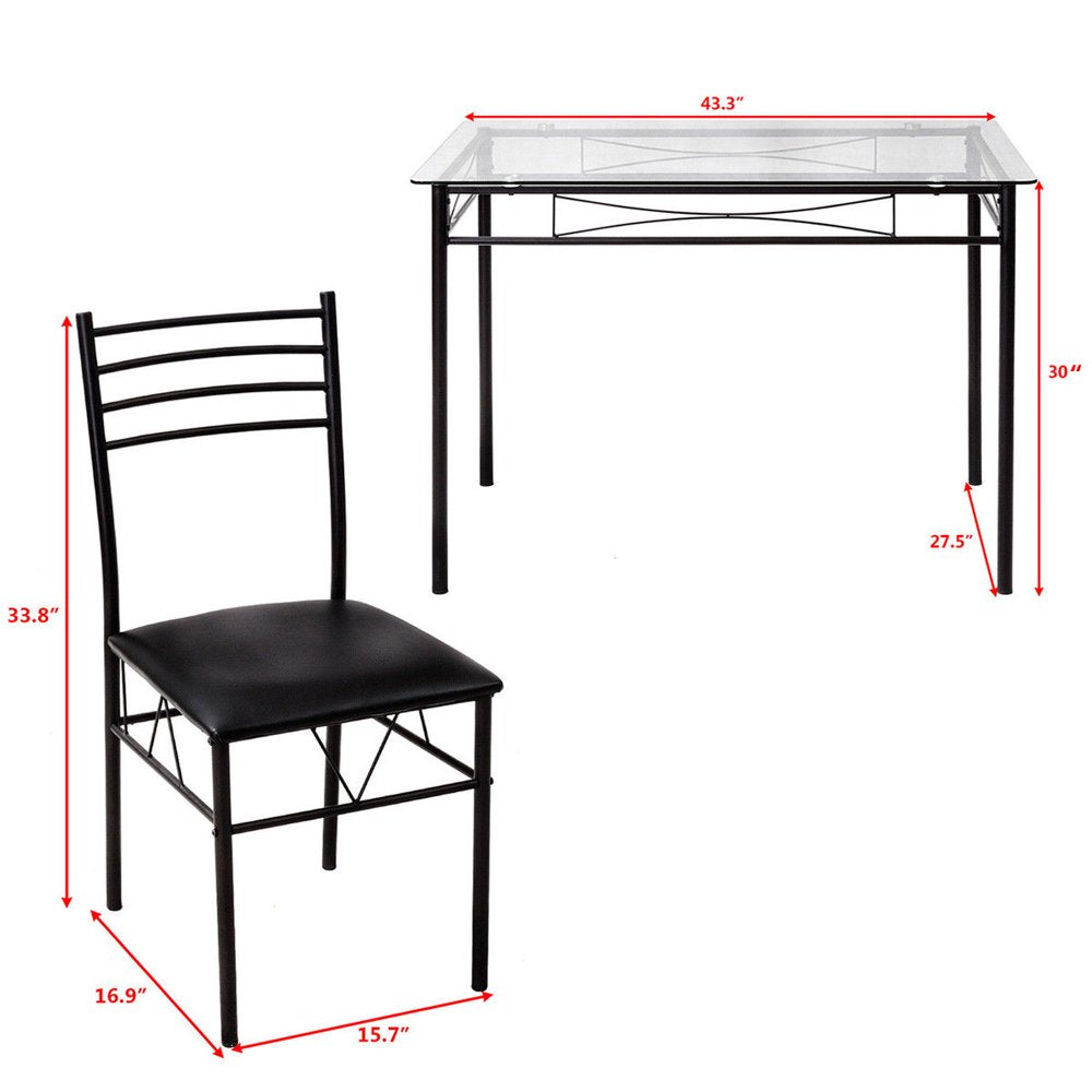 5 Piece Dining Set Glass Top Table & 4 Upholstered Chairs Kitchen Room Furniture