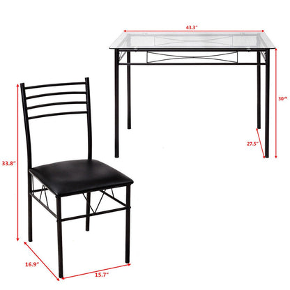 5 Piece Dining Set Glass Top Table & 4 Upholstered Chairs Kitchen Room Furniture