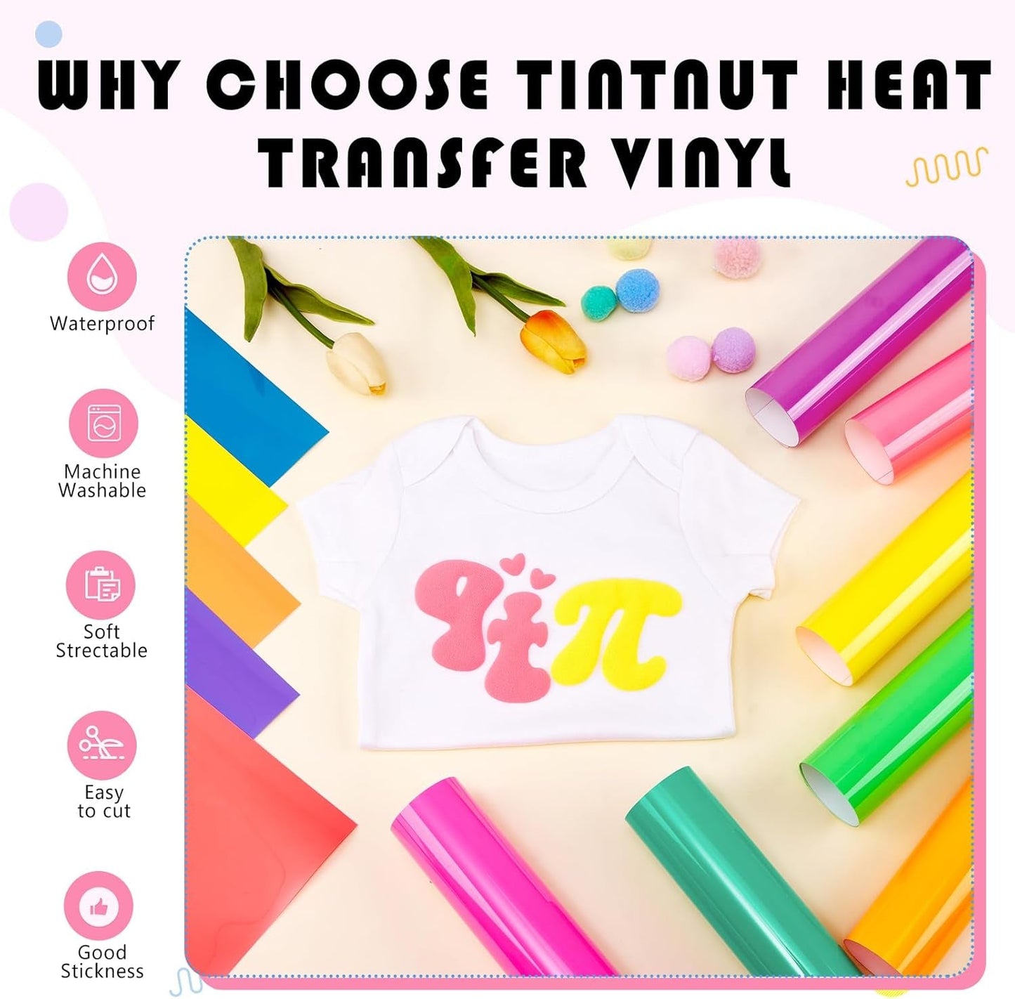 Tintnut Neon Puff Vinyl Heat Transfer - 12Pcs 12"X10" Multicolor 3D Puff HTV Iron on Vinyl Puff Heat Transfer Vinyl for T-Shirts Puffy HTV for Fabrics
