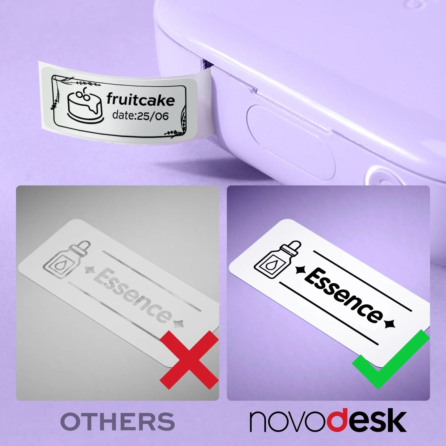 Label Maker Machine, Portable Bluetooth Label Printer with Tape, Inkless Label Maker Handheld for Home Office Organization, Purple