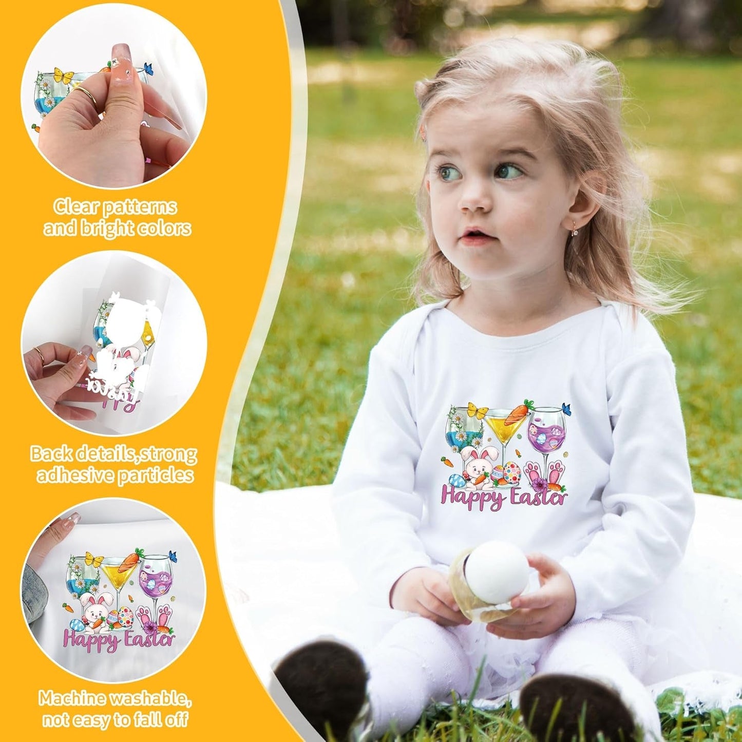 Happy Easter DTF Transfers Ready to Press, 30 PCS Cute Bunny & Gnome Iron-On Decals, Festive Holiday Heat Transfer Vinyl for T-Shirts, Easter Baskets, and DIY Crafts
