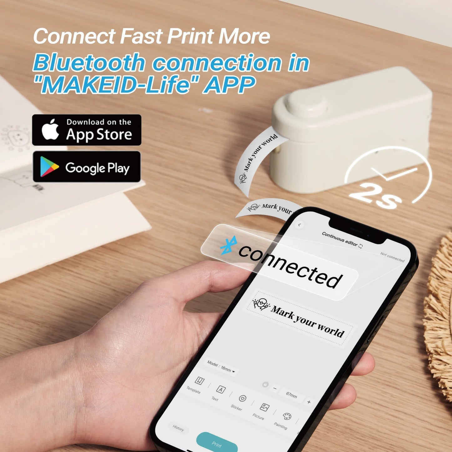 Label Maker Machine with Tape - Portable & Rechargeable Label Makers with Built-In Cutter, .63" Waterproof Tape - Wireless Label Printer Compatible with Android & Ios Devices