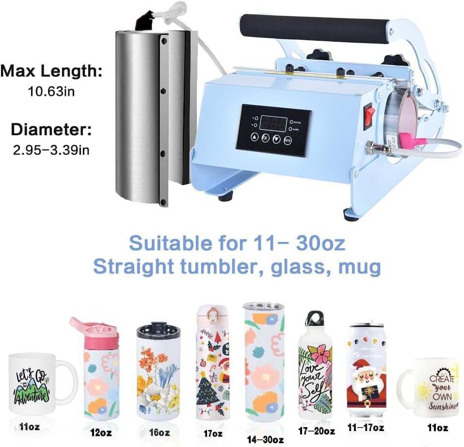 Tumbler Heat Press Machine, Tumblers Press for 20Oz 30Oz Sublimation Skinny Straight Tumblers 11-16Oz Glass Jar 11Oz Ceramic Mugs with Temp&Timer Setting