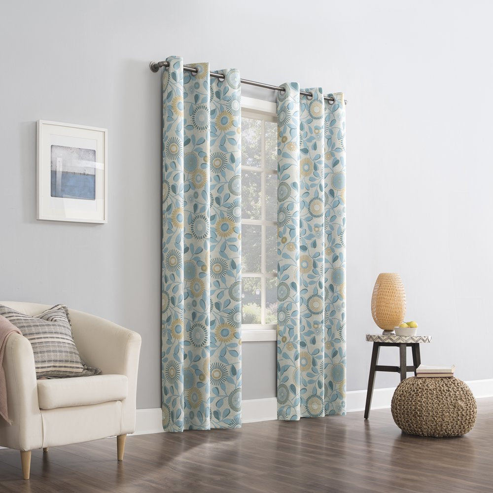 Blackout Print Blackout Grommet Curtain Panel, 40X95", Aqua Print